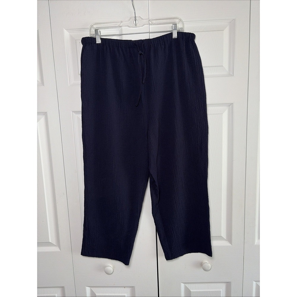 Analogy Textured‎ Crinkle Crop Pants Womens Size XL Navy Blue Lagenlook Clean